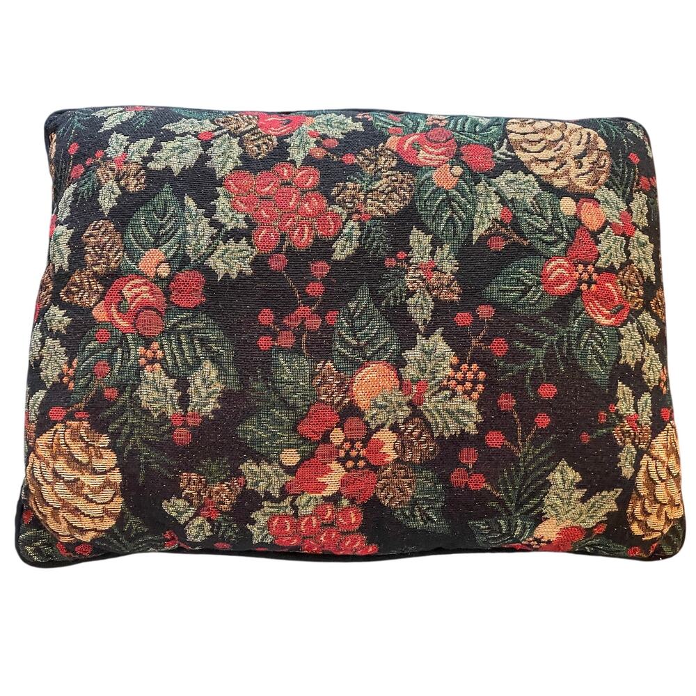 Vintage Christmas Tapestry Black Red Pillow